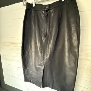 Vintage Bagatelle Black Leather Midi Skirt (Size 8) | Iconic Piece